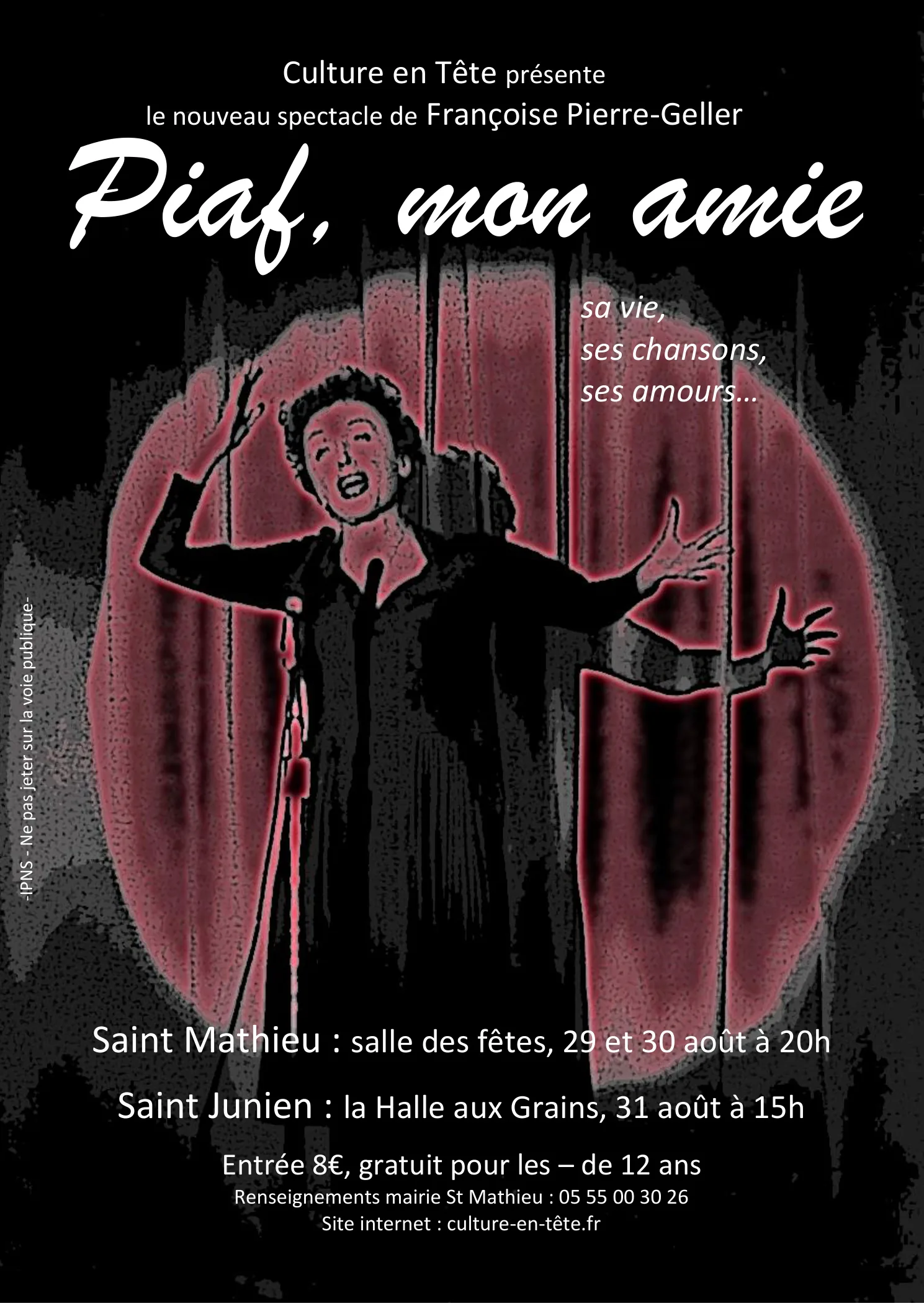 Affiche de Piaf, mon amie, spectacle musical de Culture en Tête en 2014